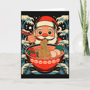 Tarjeta Papá Noel comiendo fideos Ramen Navidad japonesa