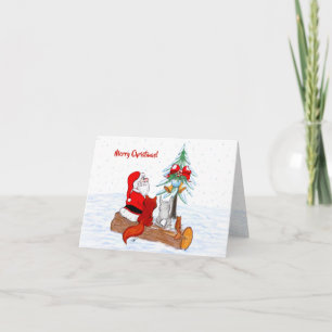 Tarjeta Papá Noel con conejo zorro y ardilla