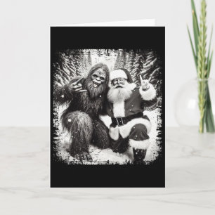 Tarjeta Papá Noel con luces de Navidad de Bigfoot divertid