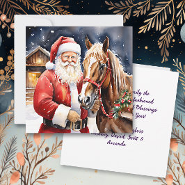 Tarjeta Papá Noel con Navidades de caballos marrones