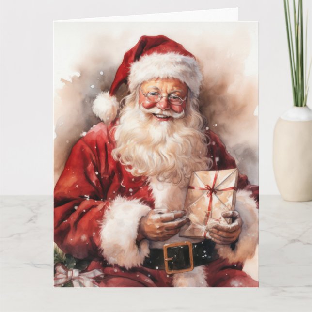 Tarjeta Papá Noel con regalo (Anverso)