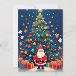 Tarjeta Papá Noel con regalos y árbol de Navidad