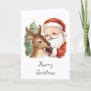 Tarjeta Papá Noel con renos y Navidad caprichosa