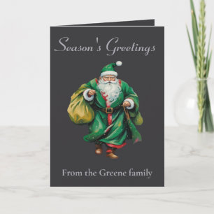 Tarjeta Papá Noel con túnicas verdes cortadas