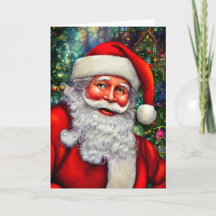Tarjeta Papá Noel con un brillo en su ojo en blanco