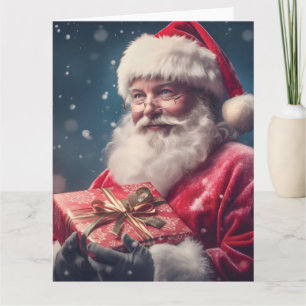 Tarjeta Papá Noel con un regalo diseño de Navidad