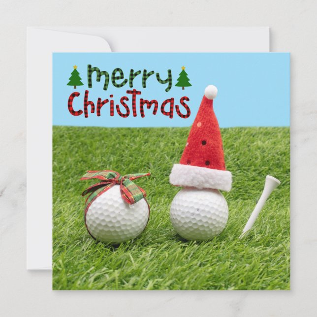 Tarjeta Papá Noel con una pelota de golf Feliz Navidad (Anverso)