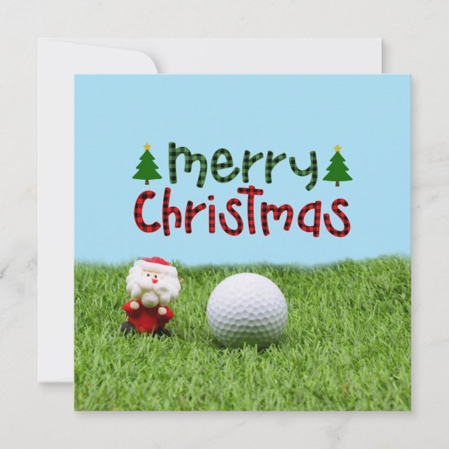 Tarjeta Papá Noel con una pelota de golf Feliz Navidad (Anverso)