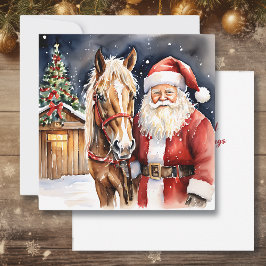 Tarjeta Papá Noel de época con Navidades de caballos marro