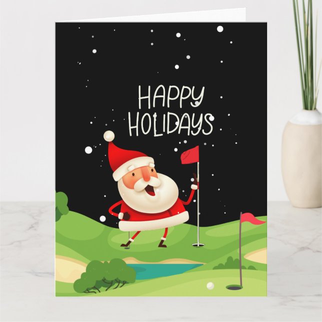 Tarjeta Papá Noel de golf Felices Fiestas Navidad Golf  (Anverso)