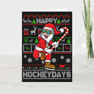 Tarjeta Papá Noel de hockey sobre hielo Feliz Navidad dive