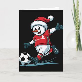 Tarjeta Papá Noel de Navidad Muñeco de Nieve Jugando Fútbo