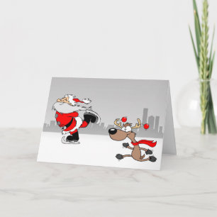 Tarjeta Papá Noel de Navidad y Reno