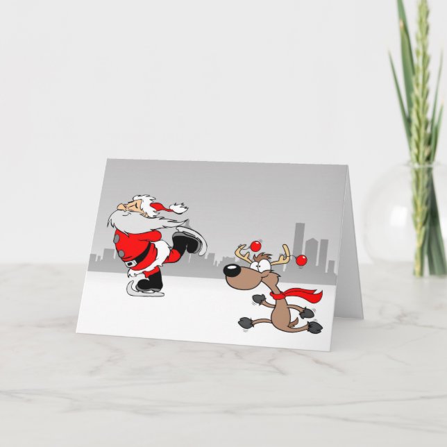 Tarjeta Papá Noel de Navidad y Reno (Anverso)