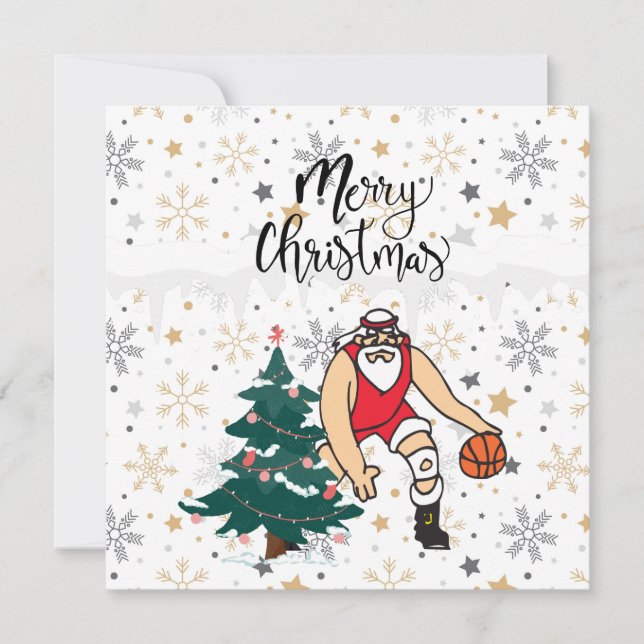 Tarjeta Papá Noel del baloncesto está jugando con la Navid (Anverso)