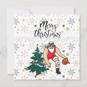 Tarjeta Papá Noel del baloncesto está jugando con la Navid
