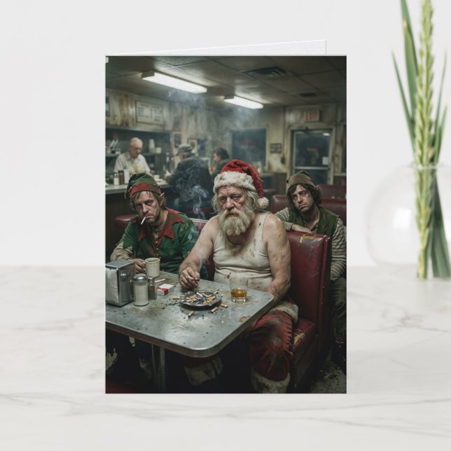 Tarjeta Papá Noel Desaliñado Comedia Oscura (Anverso)
