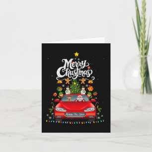 Tarjeta Papá Noel Divertido Conduciendo Vagón Camión Rojo 