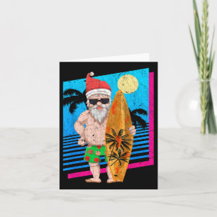 Tarjeta Papá Noel Divertido de Surf de Verano Tropical Nav