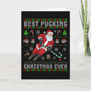 Tarjeta Papá Noel divertido feo de Navidad hockey sobre hi