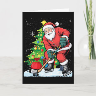 Tarjeta Papá Noel Divertido Navidad Hockey Sobre Hielo Niñ