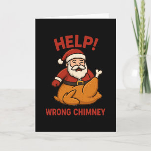 Tarjeta Papá Noel Divertido Pavo Ayuda Chimenea Equivocada
