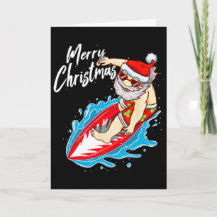 Tarjeta Papá Noel divertido surfeando Santa Claus hawaiano
