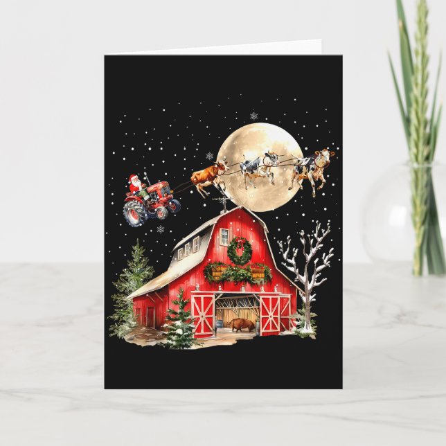 Tarjeta Papá Noel Divertido Tractor Vacas Granja Granjero  (Anverso)