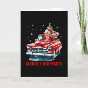 Tarjeta Papá Noel Divertido Trump Montando Camión Rojo Fel