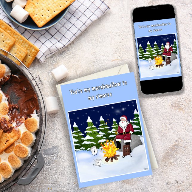 Tarjeta Papá Noel Divertido Y Navidad De S'mores (Spread S'more cheer! 🎅🍢 Our adorable Santa card with marshmallows will make everyone smile! 🎄🎁)