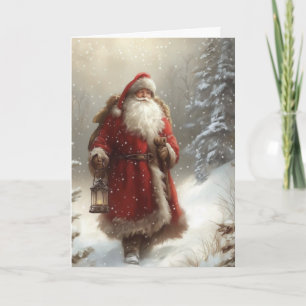 Tarjeta Papá Noel en Bosque Nevado Felices Fiestas Doblece