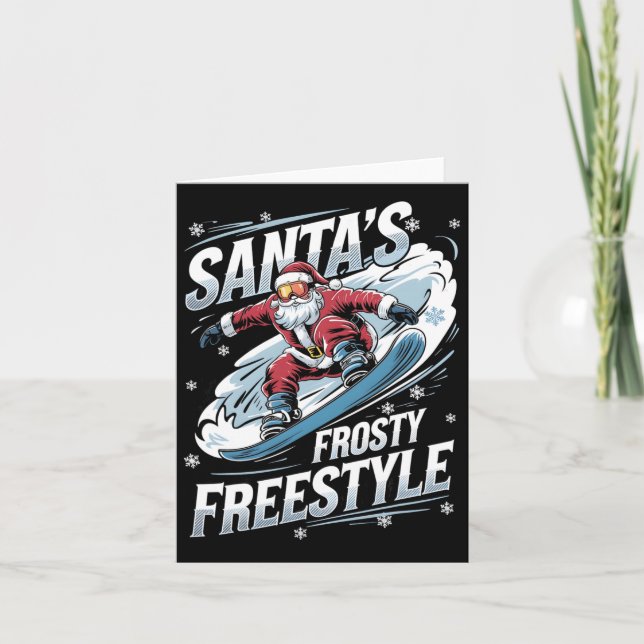 Tarjeta Papá Noel en snowboard Navidad (Anverso)