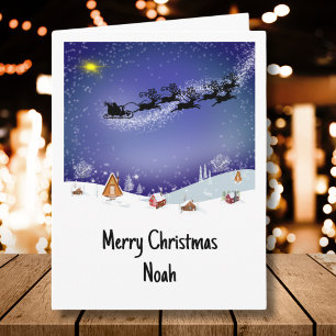 Tarjeta Papá Noel en Trineo Navidad Nochebuena Personaliza