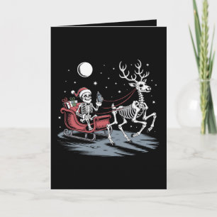 Tarjeta Papá Noel Esqueleto Montando Trineo Reno Navidad