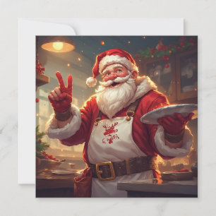 Tarjeta Papá Noel festivo con delantal de Navidad