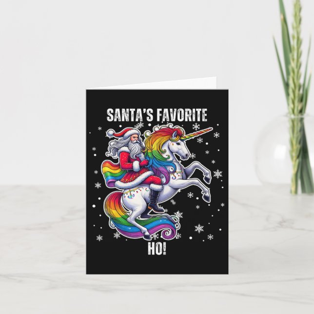 Tarjeta Papá Noel Gay Montando Unicornio Favorito Jodidame (Anverso)