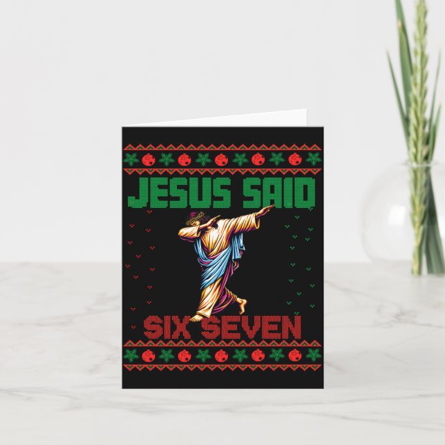 Tarjeta Papá Noel haciendo Dabbing dice Seis Siete 67 Meme (Anverso)