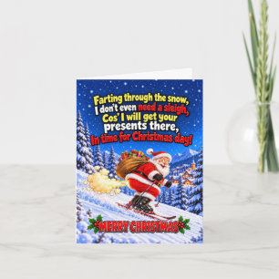 Tarjeta ¡Papá Noel haciendo esquí y tirándose pedos descar