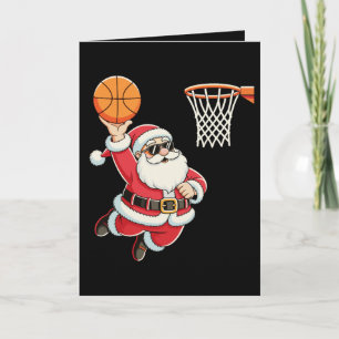 Tarjeta Papá Noel haciendo una volcada de baloncesto Navid