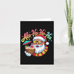 Tarjeta Papá Noel hawaiano divertido surfeando en Navidad 