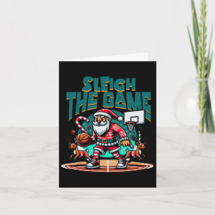 Tarjeta Papá Noel juega baloncesto con Navidades