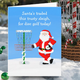 Tarjeta Papá Noel jugando golf de disco