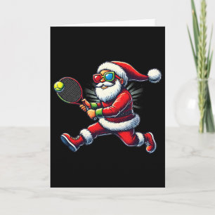 Tarjeta Papá Noel jugando tenis juego raqueta de tenis Chr