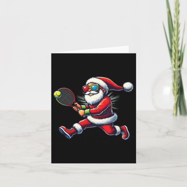 Tarjeta Papá Noel jugando tenis juego raqueta de tenis Chr (Anverso)