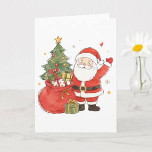 Tarjeta Papá Noel lindo con saco de regalos para un clásic
