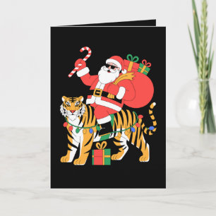 Tarjeta Papá Noel montado en tigre Caña de caramelo Navida