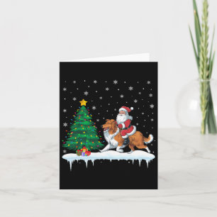 Tarjeta Papá Noel montando perro Collie con barba niños ni