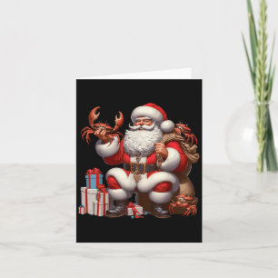 Tarjeta Papá Noel norteamericano sostiene Navidad Presente