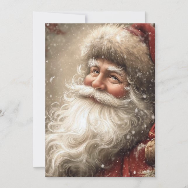 Tarjeta Papá Noel Nostálgico Navidad Plana (Anverso)