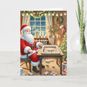 Tarjeta Papá Noel personalizado jugando Mahjong Navidad